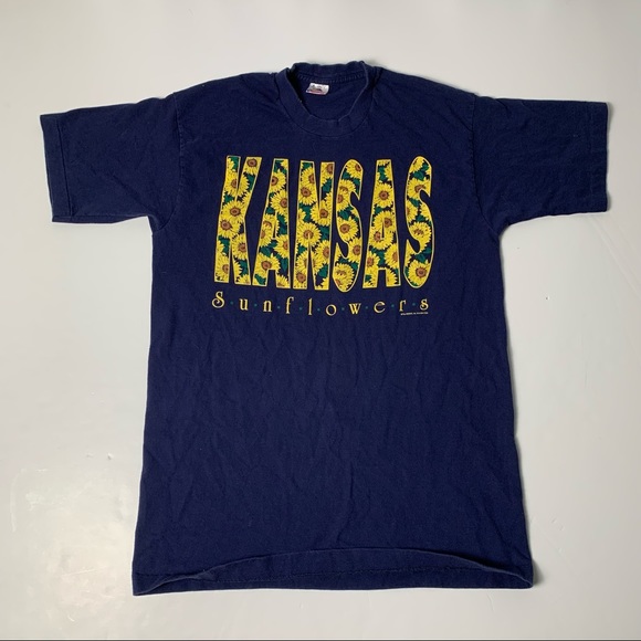 047 - VINTAGE 90s SUNFLOWERS KANSAS FLORAL SHORT SLEEVE T SHIRT - Picture 2 of 4